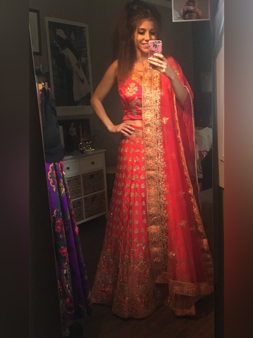 Hot pink Lehenga with Gold Detailing